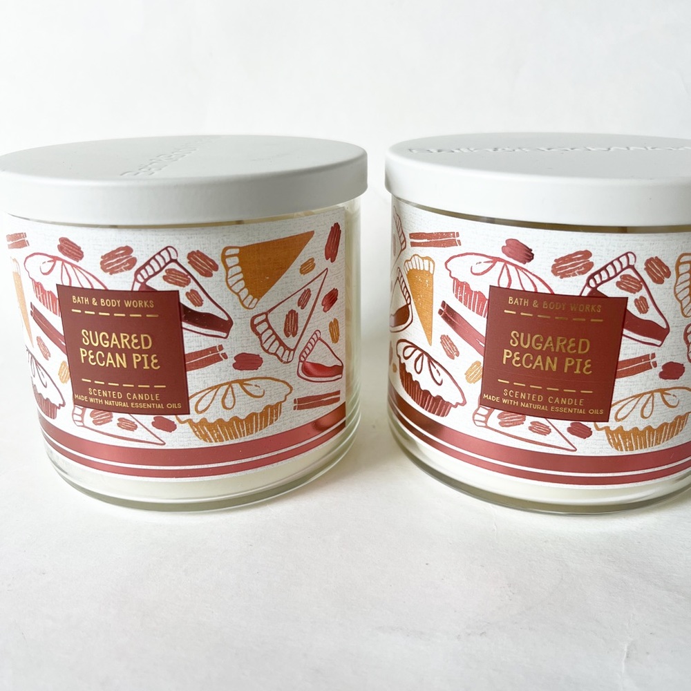 Bath and Body Works Sugared Pecan Pie 3 Wick Candle  Bundle of 2 Never Burned